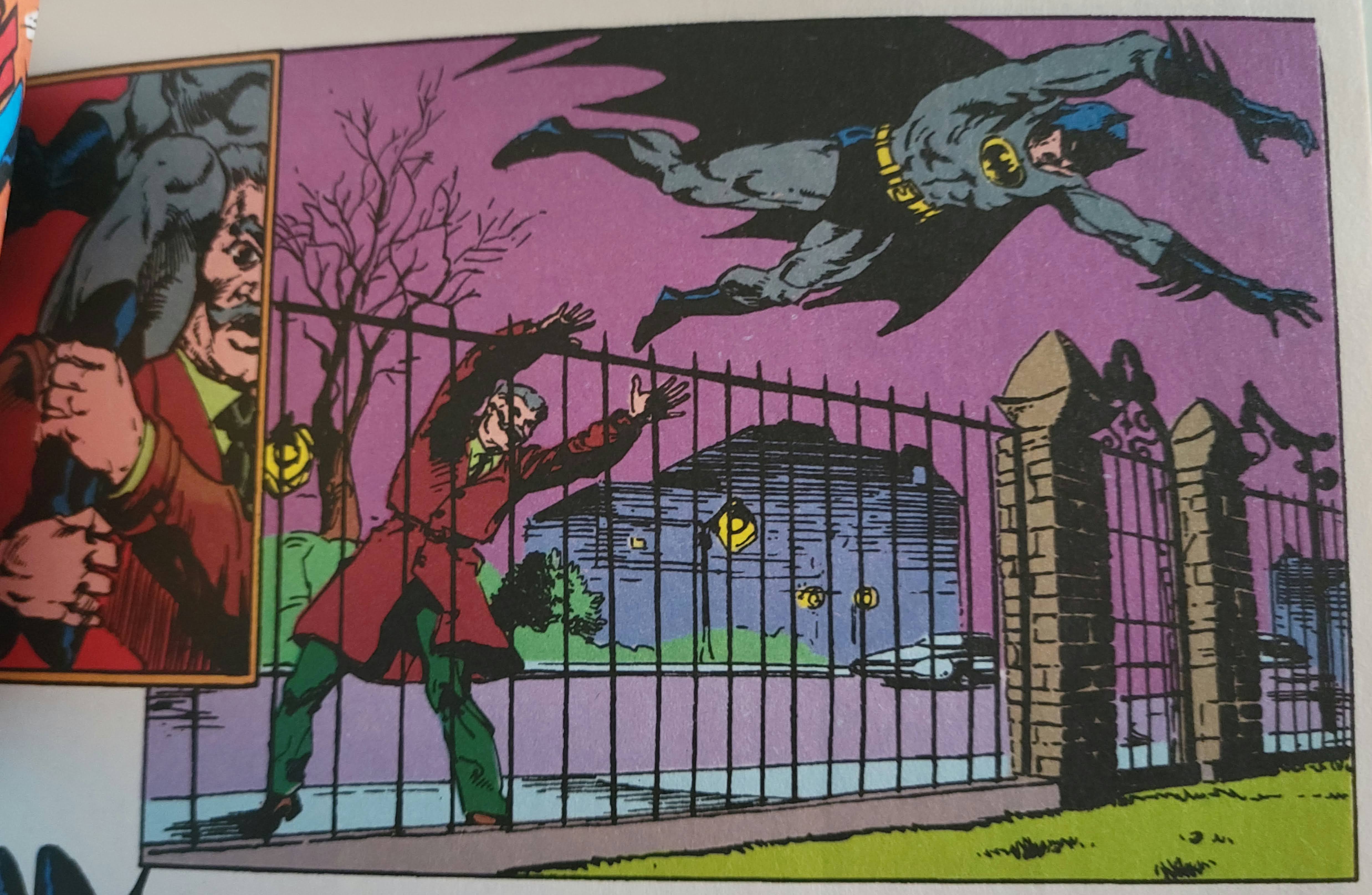 Stalnoivolk, Soviet superhero, yeets Batman over a fence. Batman looks like he's saying "Oh crap!".